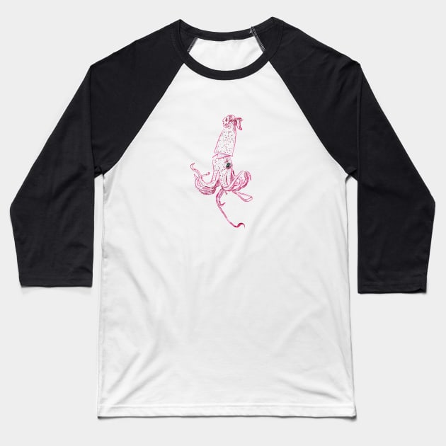 Giant Pink Squid Baseball T-Shirt by Katherine Montalto